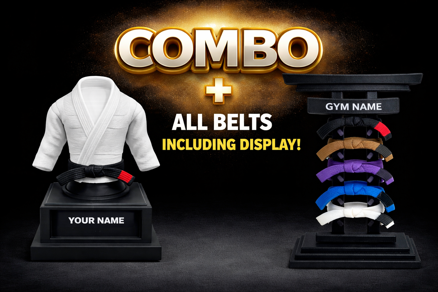 BJJ Trophy and  Belt Display Combo
