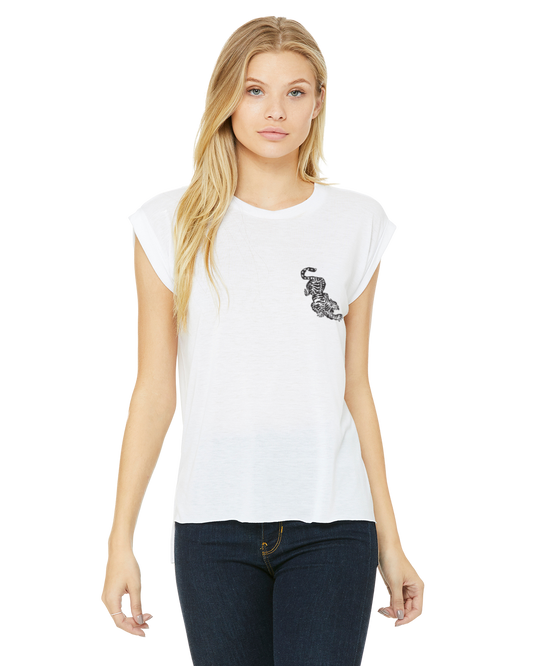 Ladies Flowy Muscle T-Shirt Tiger Two Organik World Lab Collab